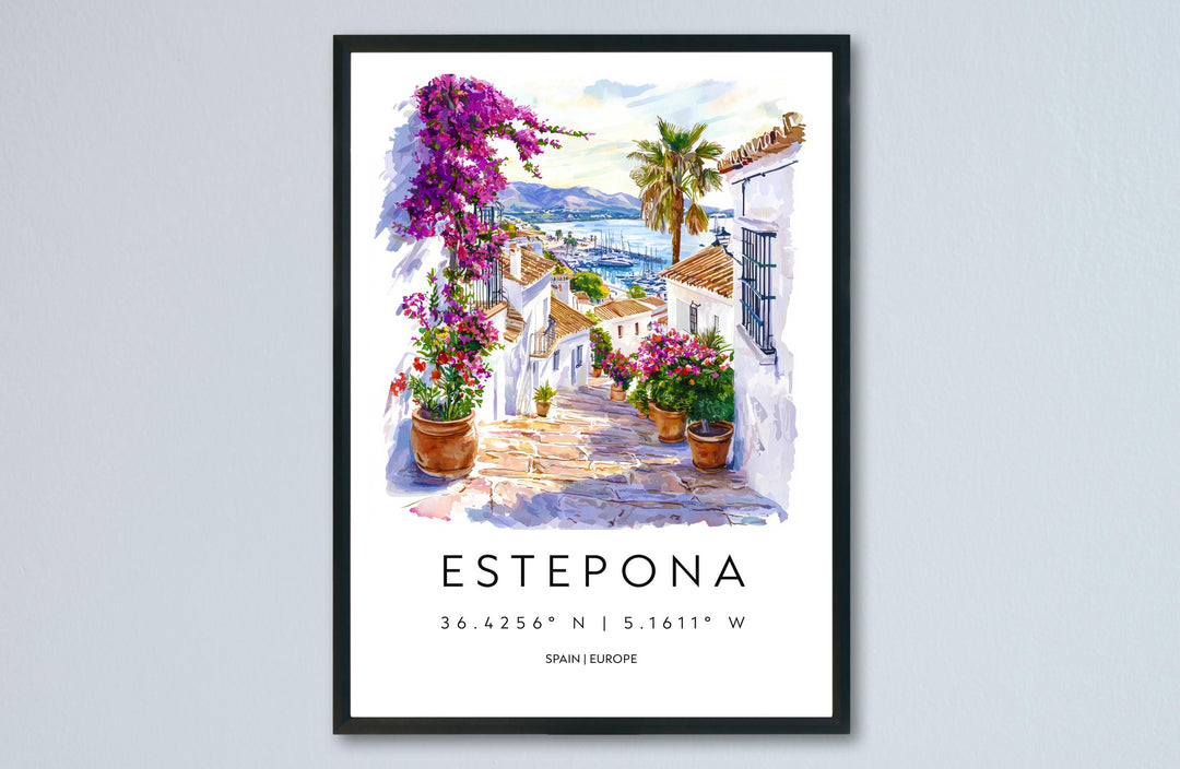 Estepona Watercolor Poster Estepona Spain Travel Print Wall Art Estepona Home Decor Estepona Gift Art Lovers Spain Art Coastal Town