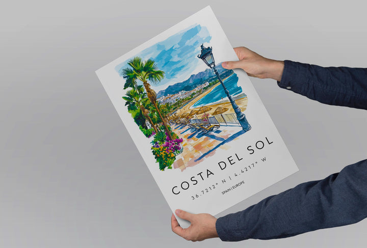 Costa del Sol Watercolor Poster Costa del Sol Spain Travel Print Wall Art Costa del Sol Home Decor Costa del Sol Gift Art Lovers Spain Art