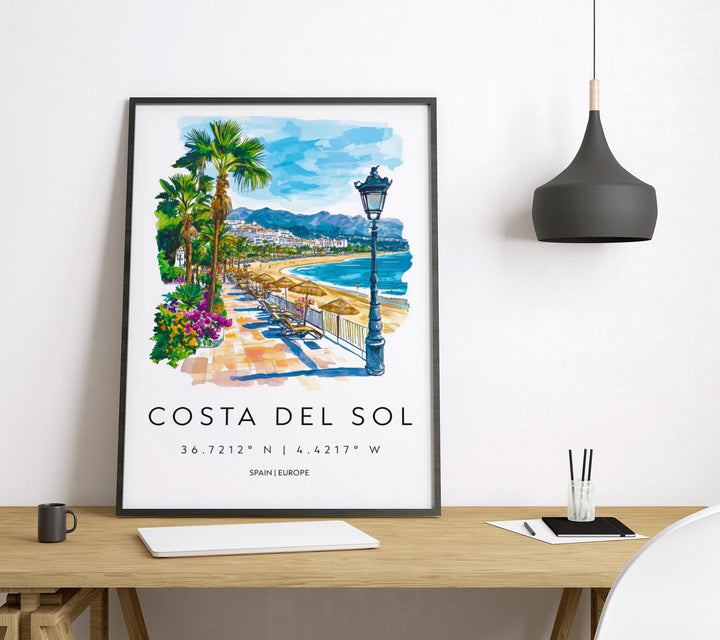 Costa del Sol Watercolor Poster Costa del Sol Spain Travel Print Wall Art Costa del Sol Home Decor Costa del Sol Gift Art Lovers Spain Art