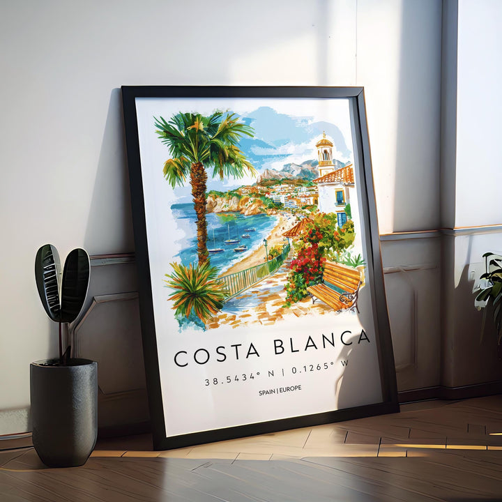 Costa Blanca Watercolor Poster Costa Blanca Spain Travel Print Wall Art Costa Blanca Home Decor Costa Blanca Gift Art Lovers Spain Art