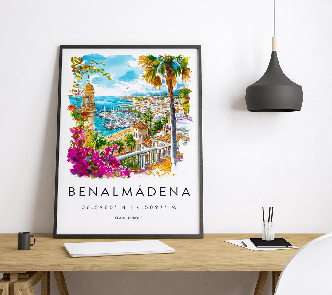 Benalmadena Watercolor Poster Benalmadena Spain Travel Print Wall Art Benalmadena Home Decor Benalmadena Gift Art Lovers Spain Art