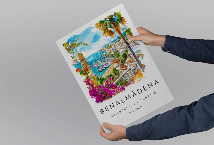 Benalmadena Watercolor Poster Benalmadena Spain Travel Print Wall Art Benalmadena Home Decor Benalmadena Gift Art Lovers Spain Art
