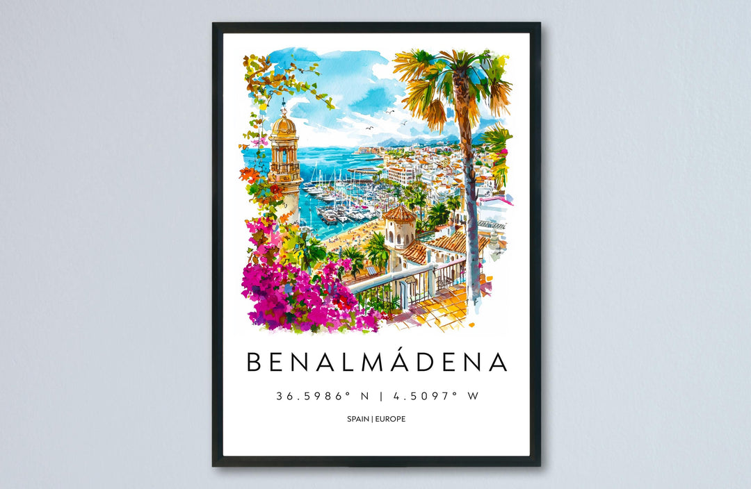 Benalmadena Watercolor Poster Benalmadena Spain Travel Print Wall Art Benalmadena Home Decor Benalmadena Gift Art Lovers Spain Art