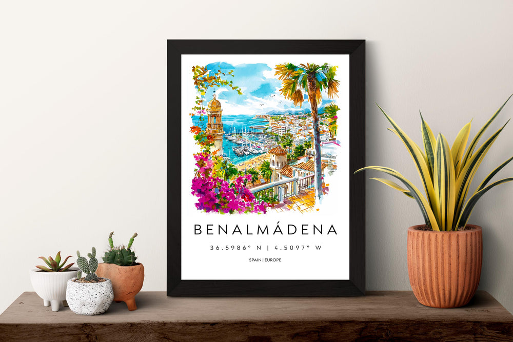 Benalmadena Watercolor Poster Benalmadena Spain Travel Print Wall Art Benalmadena Home Decor Benalmadena Gift Art Lovers Spain Art