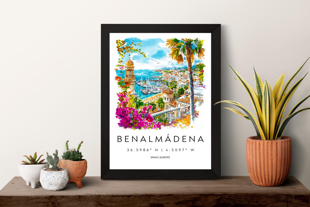 Benalmadena Watercolor Poster Benalmadena Spain Travel Print Wall Art Benalmadena Home Decor Benalmadena Gift Art Lovers Spain Art