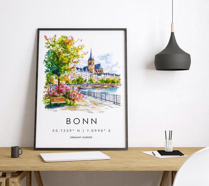 Bonn Watercolor Poster Bonn Germany Travel Print Wall Art Bonn Home Decor Bonn Gift Art Lovers Germany Art Bonn Cityscape