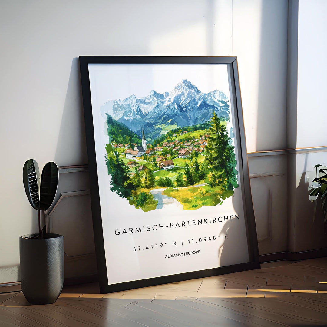Garmisch Partenkirchen Watercolor Poster Germany Travel Print Wall Art Garmisch Home Decor Garmisch Gift Art Lovers Bavarian Alps