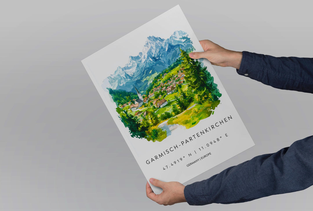 Garmisch Partenkirchen Watercolor Poster Germany Travel Print Wall Art Garmisch Home Decor Garmisch Gift Art Lovers Bavarian Alps