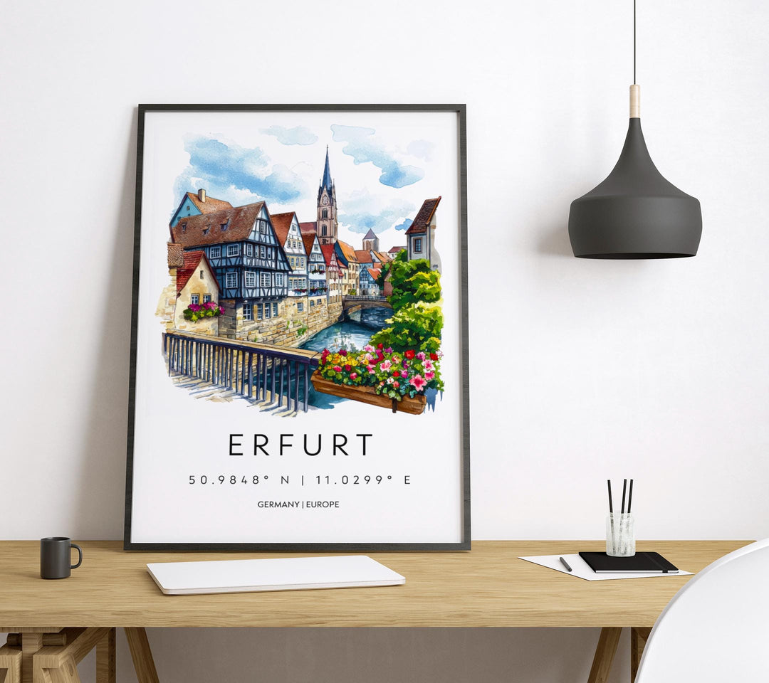 Erfurt Watercolor Poster Erfurt Germany Travel Print Wall Art Erfurt Home Decor Erfurt Gift Art Lovers Germany Art Erfurt Medieval City