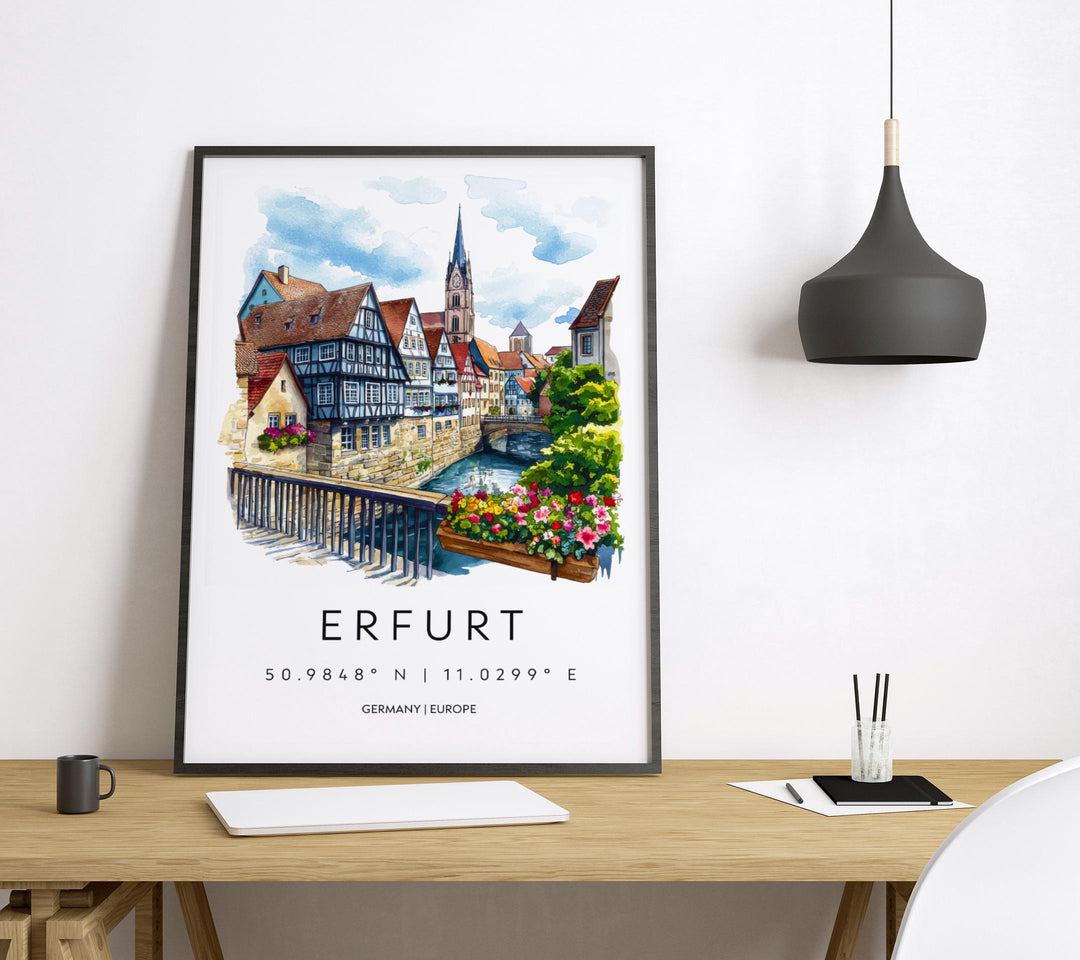 Erfurt Watercolor Poster Erfurt Germany Travel Print Wall Art Erfurt Home Decor Erfurt Gift Art Lovers Germany Art Erfurt Medieval City
