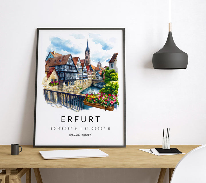 Erfurt Watercolor Poster Erfurt Germany Travel Print Wall Art Erfurt Home Decor Erfurt Gift Art Lovers Germany Art Erfurt Medieval City