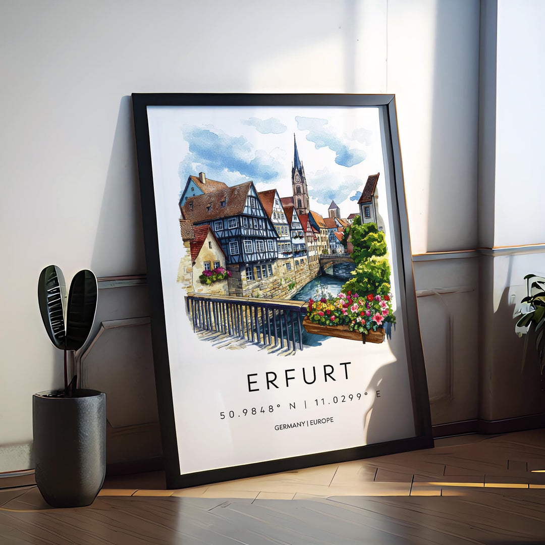 Erfurt Watercolor Poster Erfurt Germany Travel Print Wall Art Erfurt Home Decor Erfurt Gift Art Lovers Germany Art Erfurt Medieval City