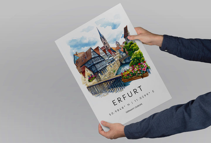 Erfurt Watercolor Poster Erfurt Germany Travel Print Wall Art Erfurt Home Decor Erfurt Gift Art Lovers Germany Art Erfurt Medieval City