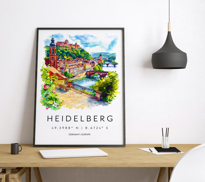 Heidelberg Watercolor Poster Heidelberg Germany Travel Print Wall Art Heidelberg Home Decor Heidelberg Gift Art Lovers Germany Art
