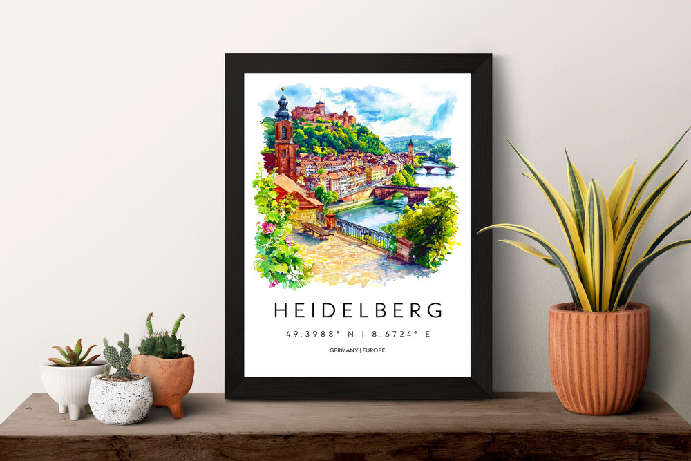 Heidelberg Watercolor Poster Heidelberg Germany Travel Print Wall Art Heidelberg Home Decor Heidelberg Gift Art Lovers Germany Art