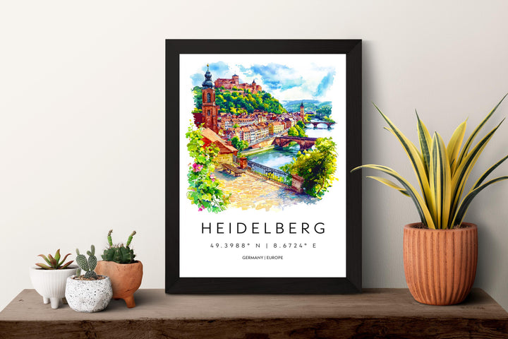 Heidelberg Watercolor Poster Heidelberg Germany Travel Print Wall Art Heidelberg Home Decor Heidelberg Gift Art Lovers Germany Art