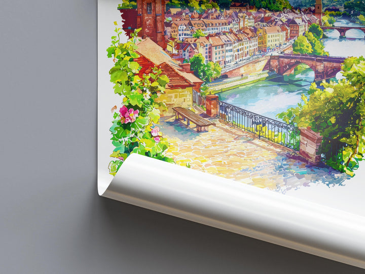 Heidelberg Watercolor Poster Heidelberg Germany Travel Print Wall Art Heidelberg Home Decor Heidelberg Gift Art Lovers Germany Art