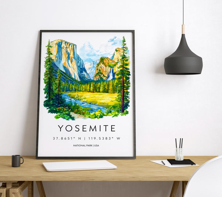Yosemite Watercolor Poster Yosemite California Travel Print Wall Art Yosemite Home Decor Yosemite Gift Art Lovers Yosemite National Park
