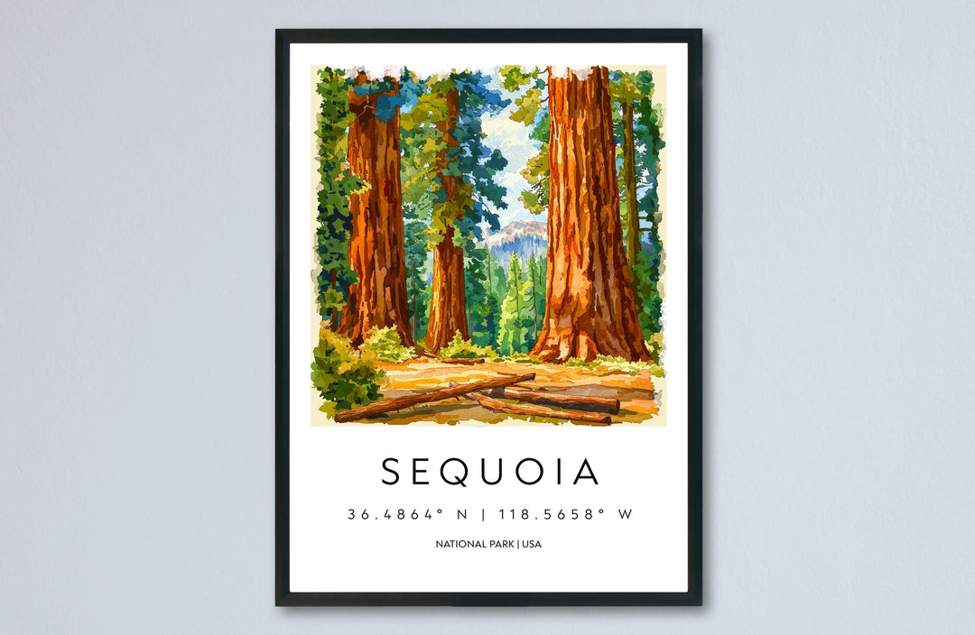 Sequoia Watercolor Poster Sequoia California Travel Print Wall Art Sequoia Home Decor Sequoia Gift Art Lovers Sequoia National Park