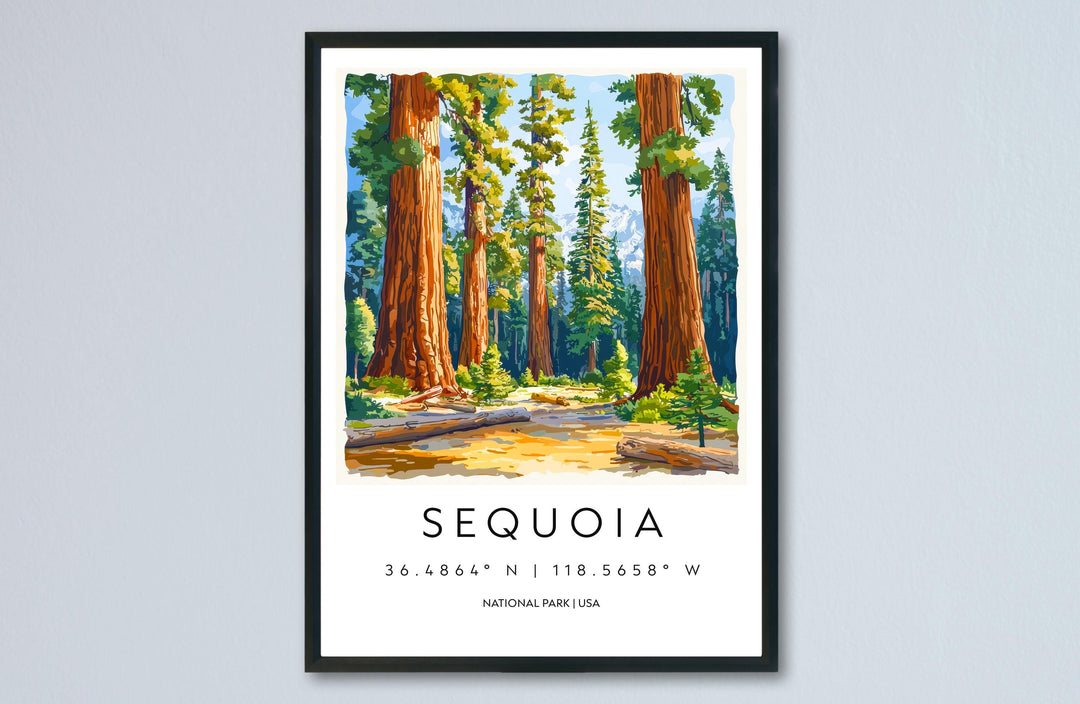 Sequoia Watercolor Poster Sequoia California Travel Print Wall Art Sequoia Home Decor Sequoia Gift Art Lovers Sequoia National Park