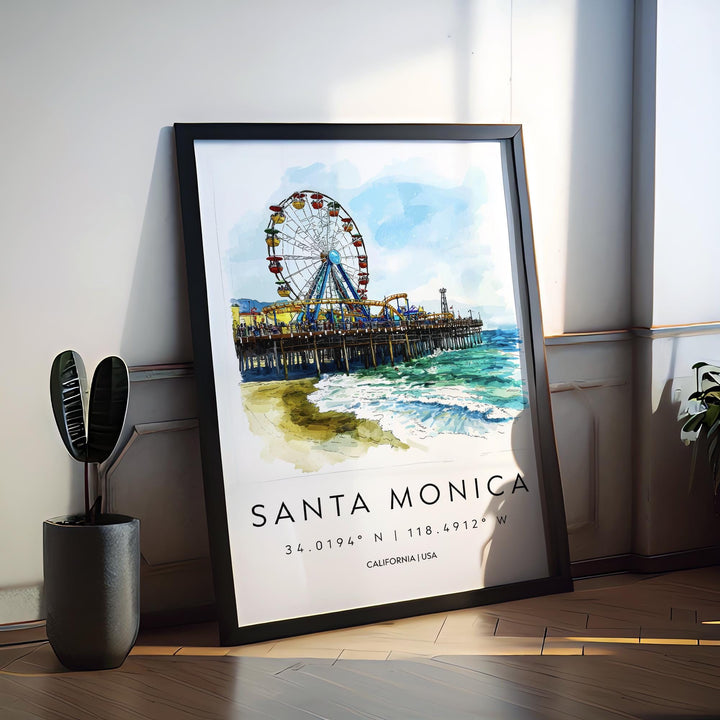 Santa Monica Watercolor Poster Santa Monica California Travel Print Wall Art Santa Monica Home Decor Santa Monica Gift Art Lovers Beach Life