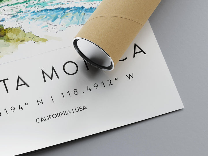 Santa Monica Watercolor Poster Santa Monica California Travel Print Wall Art Santa Monica Home Decor Santa Monica Gift Art Lovers Beach Life