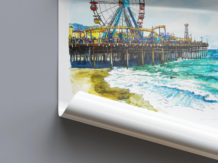 Santa Monica Watercolor Poster Santa Monica California Travel Print Wall Art Santa Monica Home Decor Santa Monica Gift Art Lovers Beach Life
