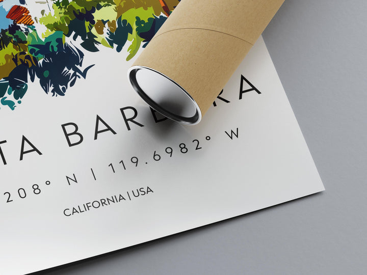 Santa Barbara Watercolor Poster Santa Barbara California Travel Print Wall Art Santa Barbara Home Decor Santa Barbara Gift Art Lovers