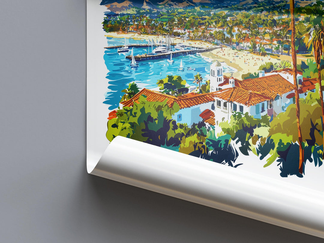 Santa Barbara Watercolor Poster Santa Barbara California Travel Print Wall Art Santa Barbara Home Decor Santa Barbara Gift Art Lovers