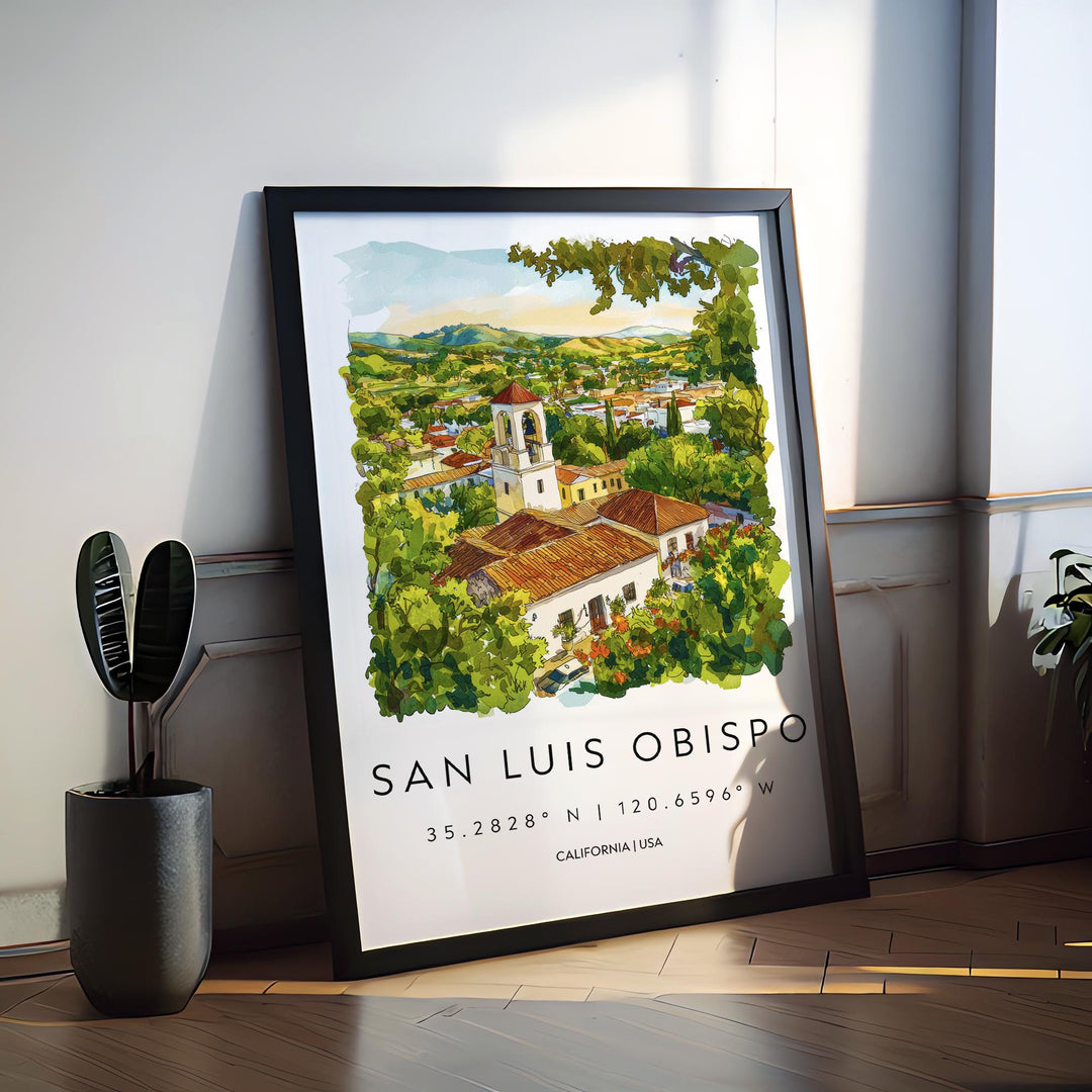 San Luis Obispo Watercolor Poster San Luis Obispo California Travel Print Wall Art San Luis Obispo Home Decor SLO Gift Art Lovers