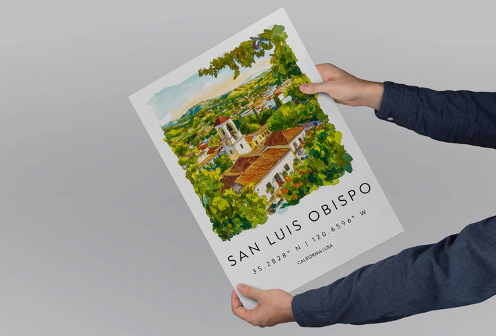 San Luis Obispo Watercolor Poster San Luis Obispo California Travel Print Wall Art San Luis Obispo Home Decor SLO Gift Art Lovers