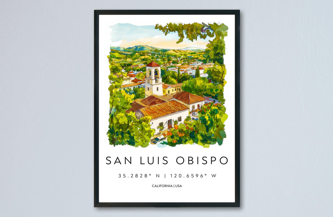 San Luis Obispo Watercolor Poster San Luis Obispo California Travel Print Wall Art San Luis Obispo Home Decor SLO Gift Art Lovers