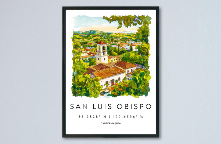 San Luis Obispo Watercolor Poster San Luis Obispo California Travel Print Wall Art San Luis Obispo Home Decor SLO Gift Art Lovers