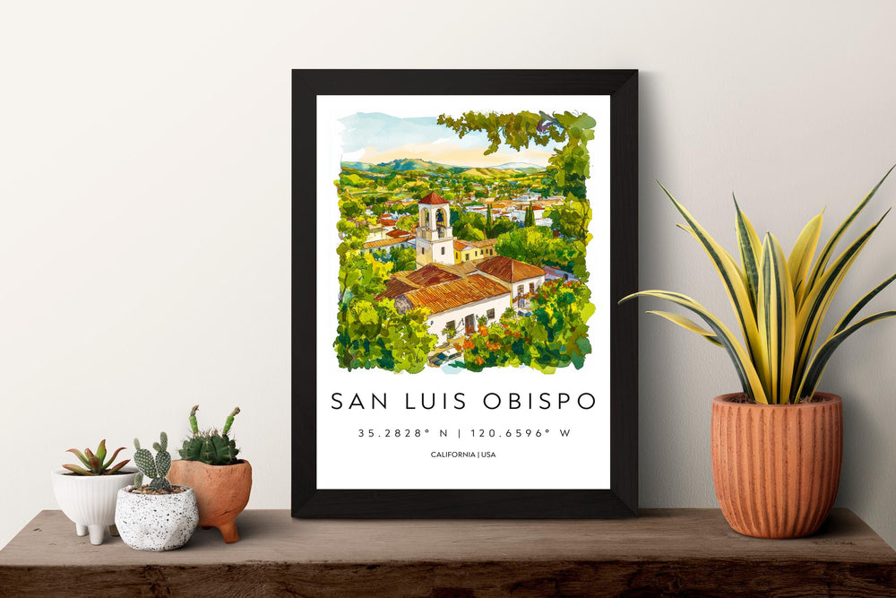San Luis Obispo Watercolor Poster San Luis Obispo California Travel Print Wall Art San Luis Obispo Home Decor SLO Gift Art Lovers