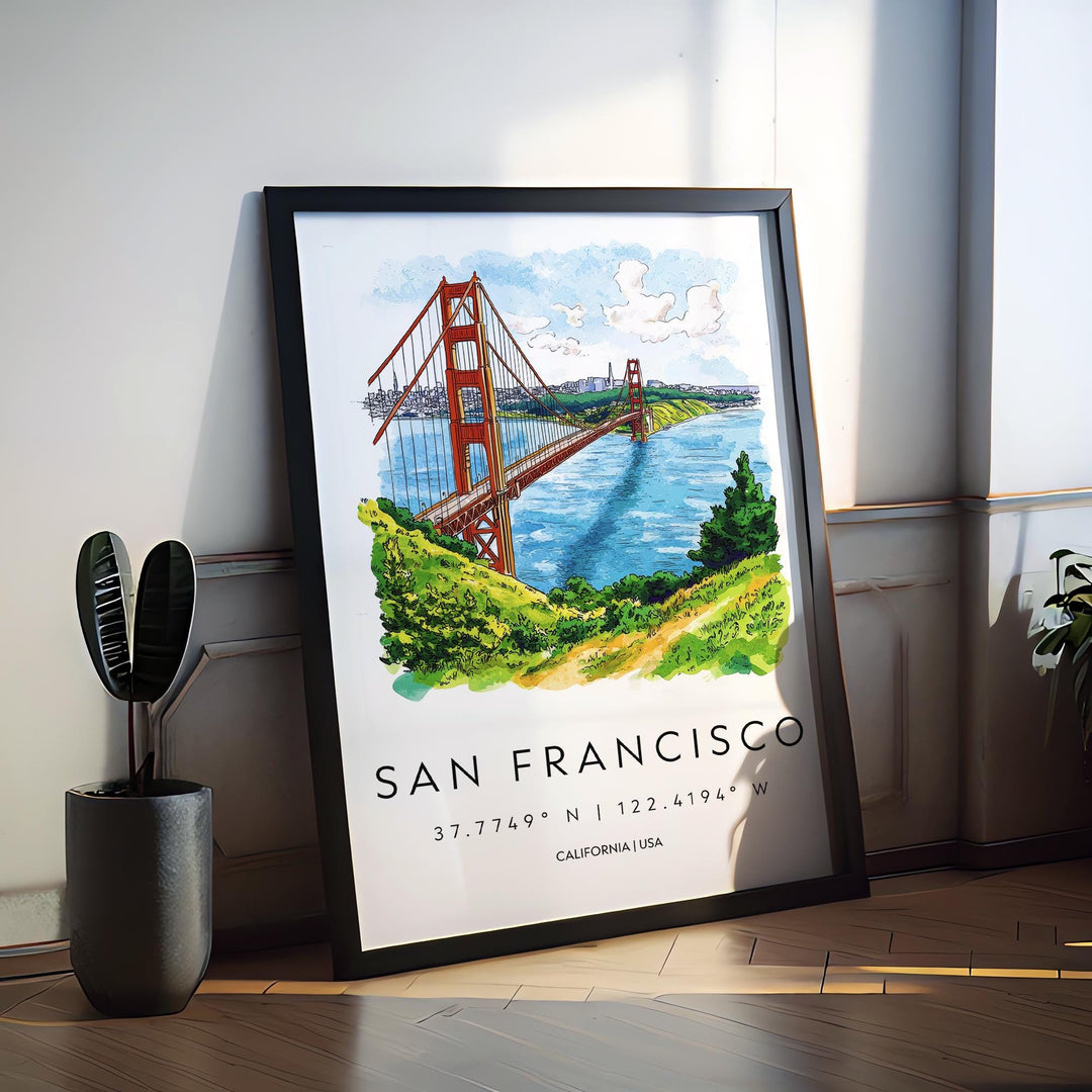 San Francisco Watercolor Poster San Francisco California Travel Print Wall Art San Francisco Home Decor San Francisco Gift Art Lovers