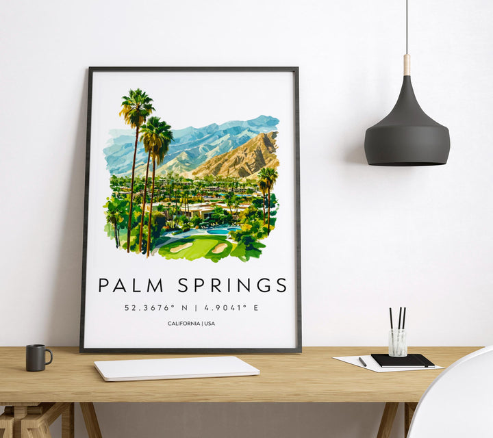 Palm Springs Watercolor Poster Palm Springs California Travel Print Wall Art Palm Springs Home Decor Palm Springs Gift Art Lovers Desert Art
