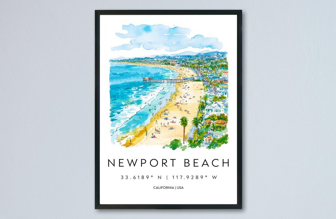 Newport Beach Watercolor Poster Newport Beach California Travel Print Wall Art Newport Beach Home Decor Newport Beach Gift Art Beach