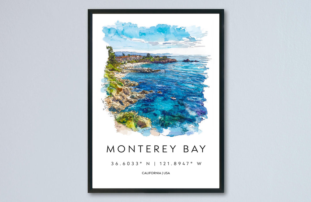 Monterey Bay Watercolor Poster Monterey Bay California Travel Print Wall Art Monterey Bay Home Decor Monterey Bay Gift Art Lovers Coastal