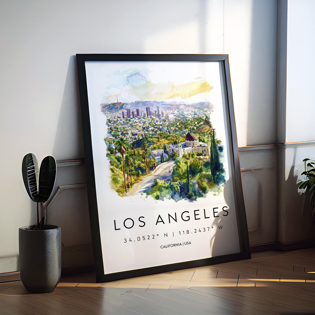 Los Angeles Watercolor Poster Los Angeles California Travel Print Wall Art Los Angeles Home Decor Los Angeles Gift Art Lovers Cityscape