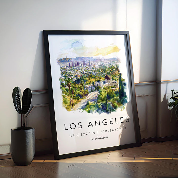Los Angeles Watercolor Poster Los Angeles California Travel Print Wall Art Los Angeles Home Decor Los Angeles Gift Art Lovers Cityscape