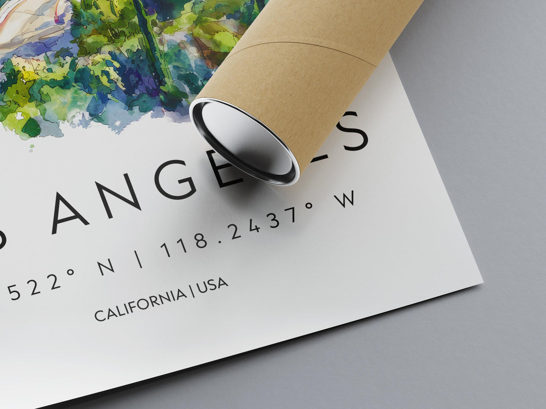 Los Angeles Watercolor Poster Los Angeles California Travel Print Wall Art Los Angeles Home Decor Los Angeles Gift Art Lovers Cityscape