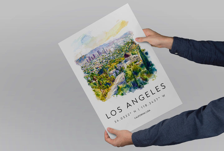Los Angeles Watercolor Poster Los Angeles California Travel Print Wall Art Los Angeles Home Decor Los Angeles Gift Art Lovers Cityscape