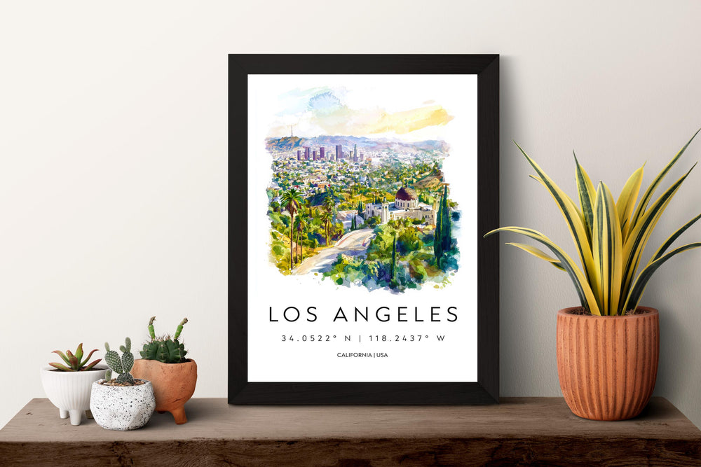 Los Angeles Watercolor Poster Los Angeles California Travel Print Wall Art Los Angeles Home Decor Los Angeles Gift Art Lovers Cityscape