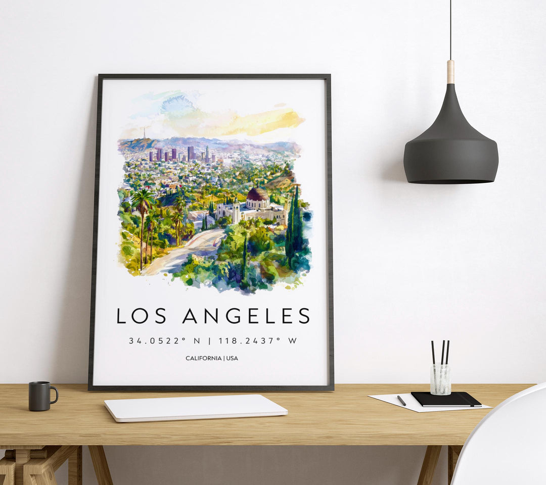 Los Angeles Watercolor Poster Los Angeles California Travel Print Wall Art Los Angeles Home Decor Los Angeles Gift Art Lovers Cityscape