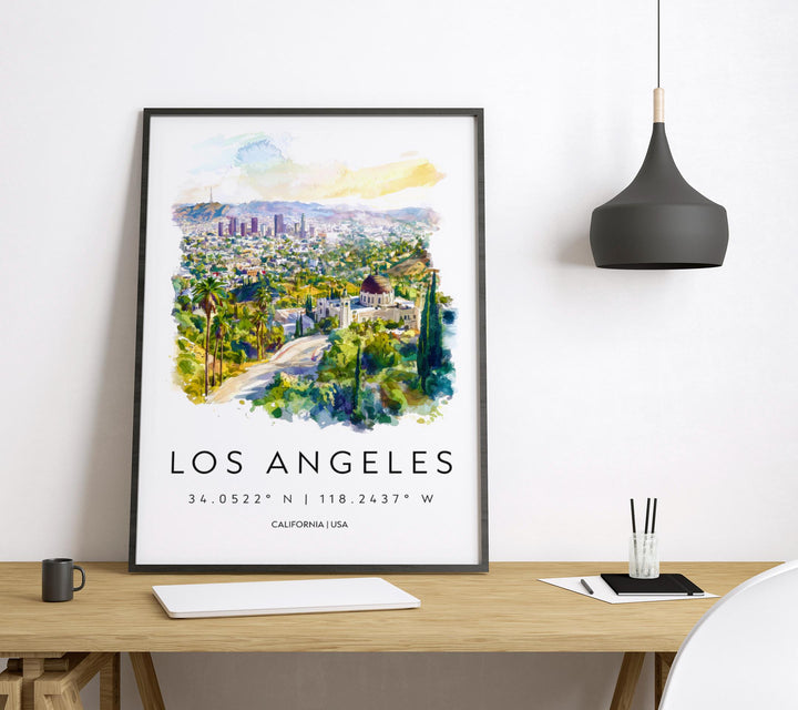 Los Angeles Watercolor Poster Los Angeles California Travel Print Wall Art Los Angeles Home Decor Los Angeles Gift Art Lovers Cityscape