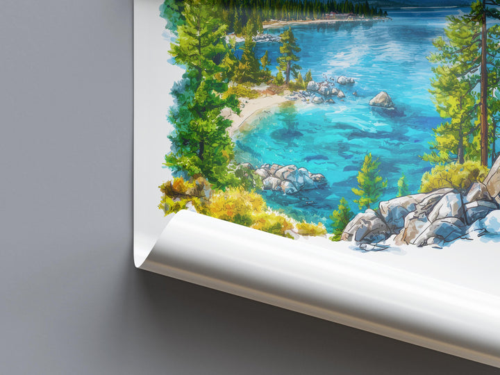 Lake Tahoe Watercolor Poster Lake Tahoe California Travel Print Wall Art Lake Tahoe Home Decor Lake Tahoe Gift Art Lovers Lake Tahoe