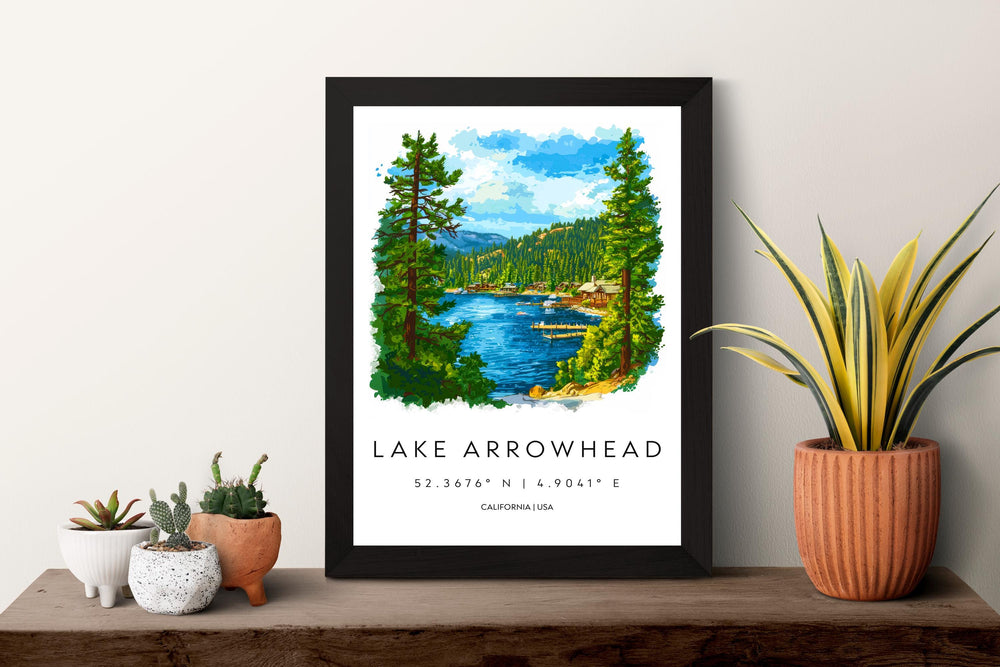 Lake Arrowhead Watercolor Poster Lake Arrowhead California Travel Print Wall Art Lake Arrowhead Home Decor Lake Arrowhead Gift Art Lovers