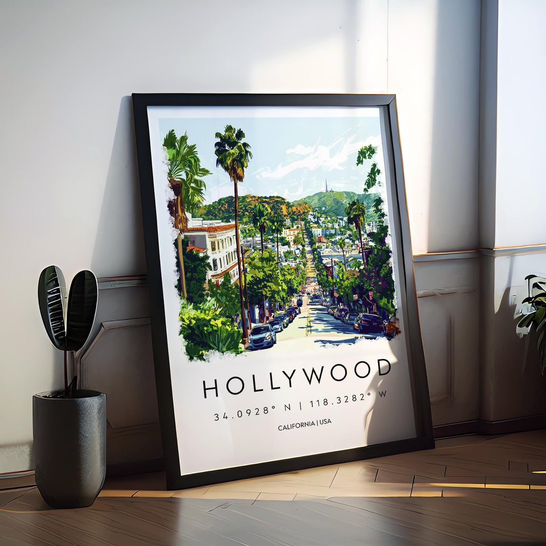Hollywood Watercolor Poster Hollywood California Travel Print Wall Art Hollywood Home Decor Hollywood Gift Art Lovers Hollywood Sign