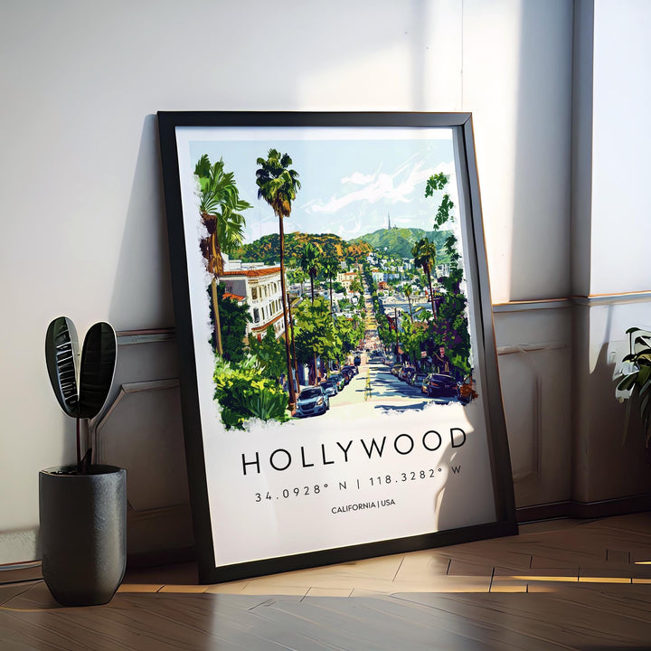 Hollywood Watercolor Poster Hollywood California Travel Print Wall Art Hollywood Home Decor Hollywood Gift Art Lovers Hollywood Sign