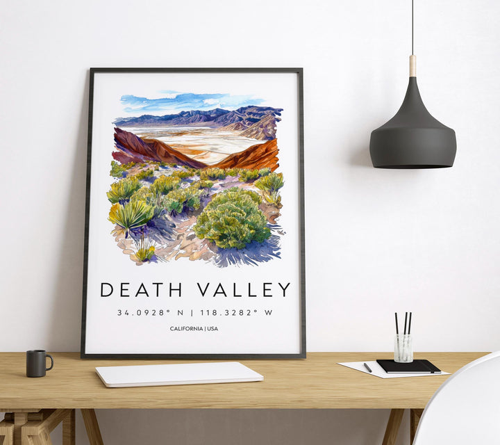 Death Valley Watercolor Poster Death Valley California Travel Print Wall Art Death Valley Home Decor Death Valley Gift Art Lovers Desert